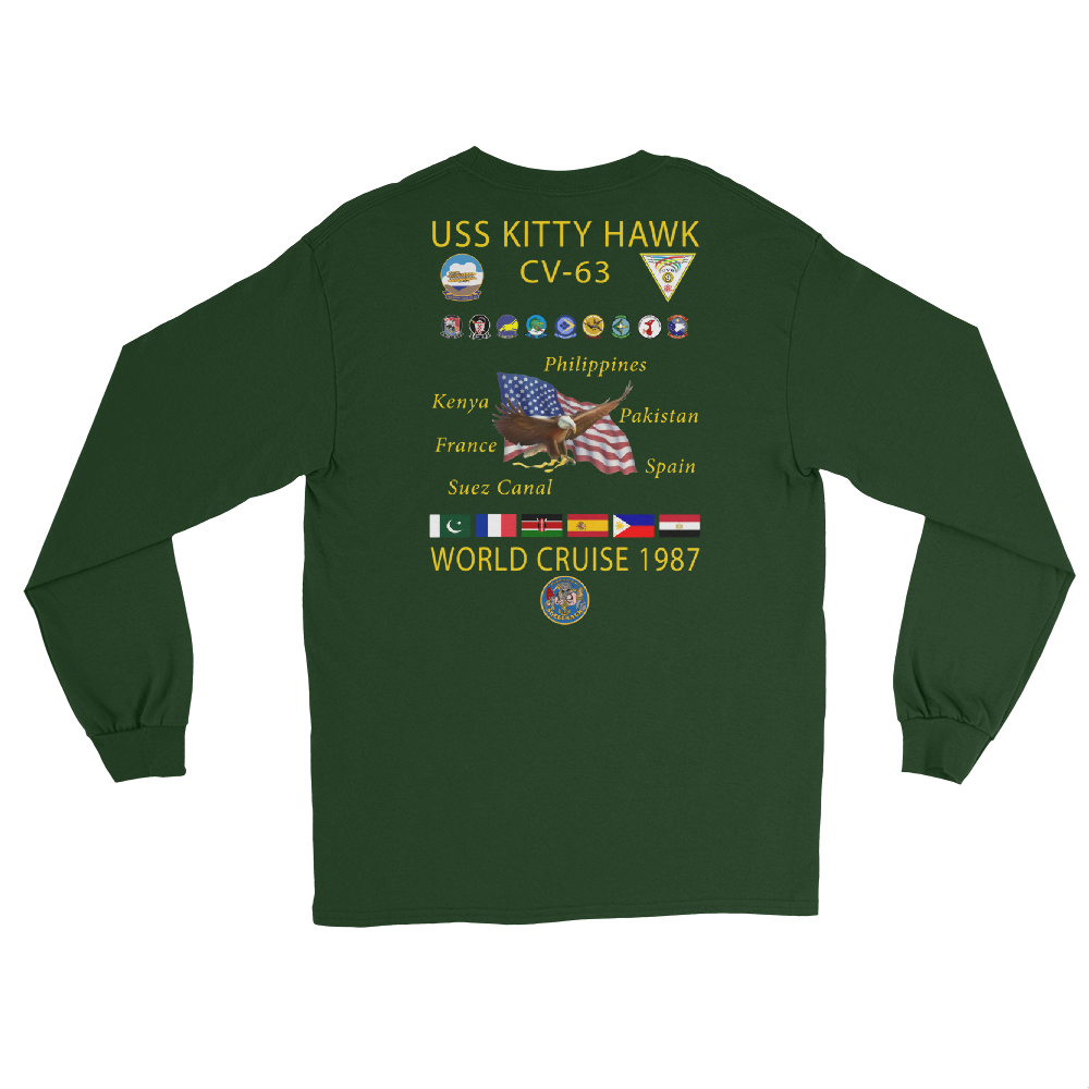 USS Kitty Hawk (CV-63) 1987 Long Sleeve Cruise Shirt – back view, forest