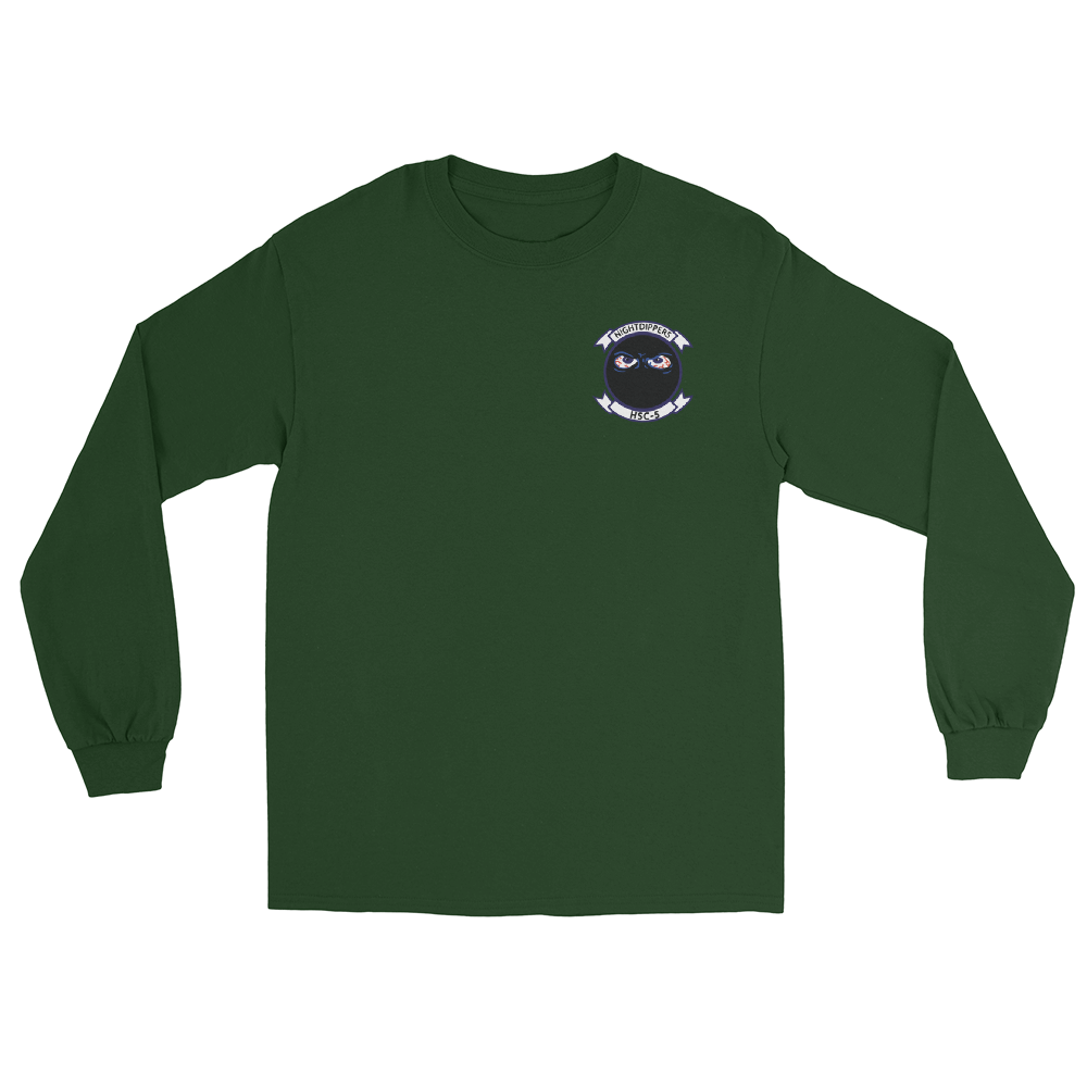 HSC-5 Nightdippers Squadron Crest Long Sleeve T-Shirt – front view, forest