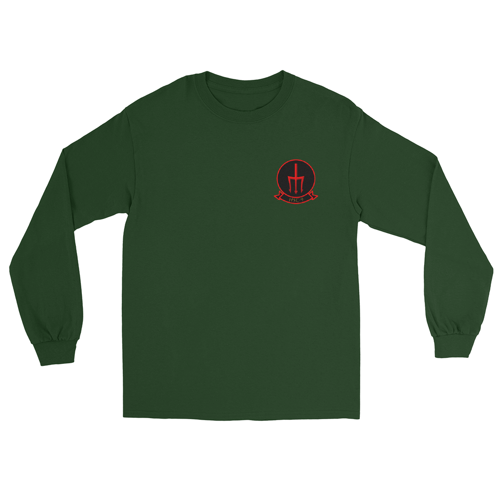 HSC-9 Tridents Squadron Crest Long Sleeve T-Shirt – front view, forest