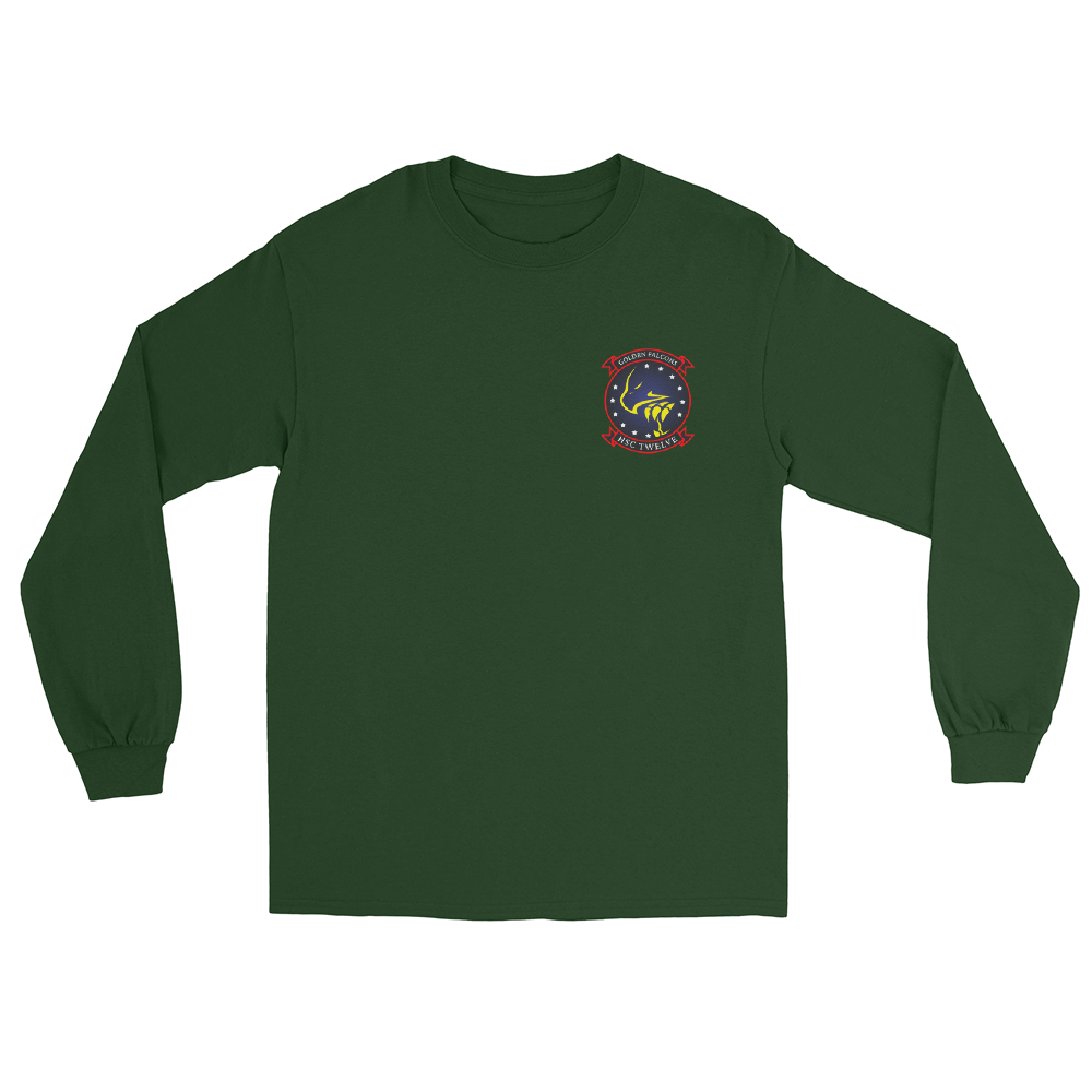 HSC-12 Golden Falcons Squadron Crest Long Sleeve T-Shirt – front view, forest