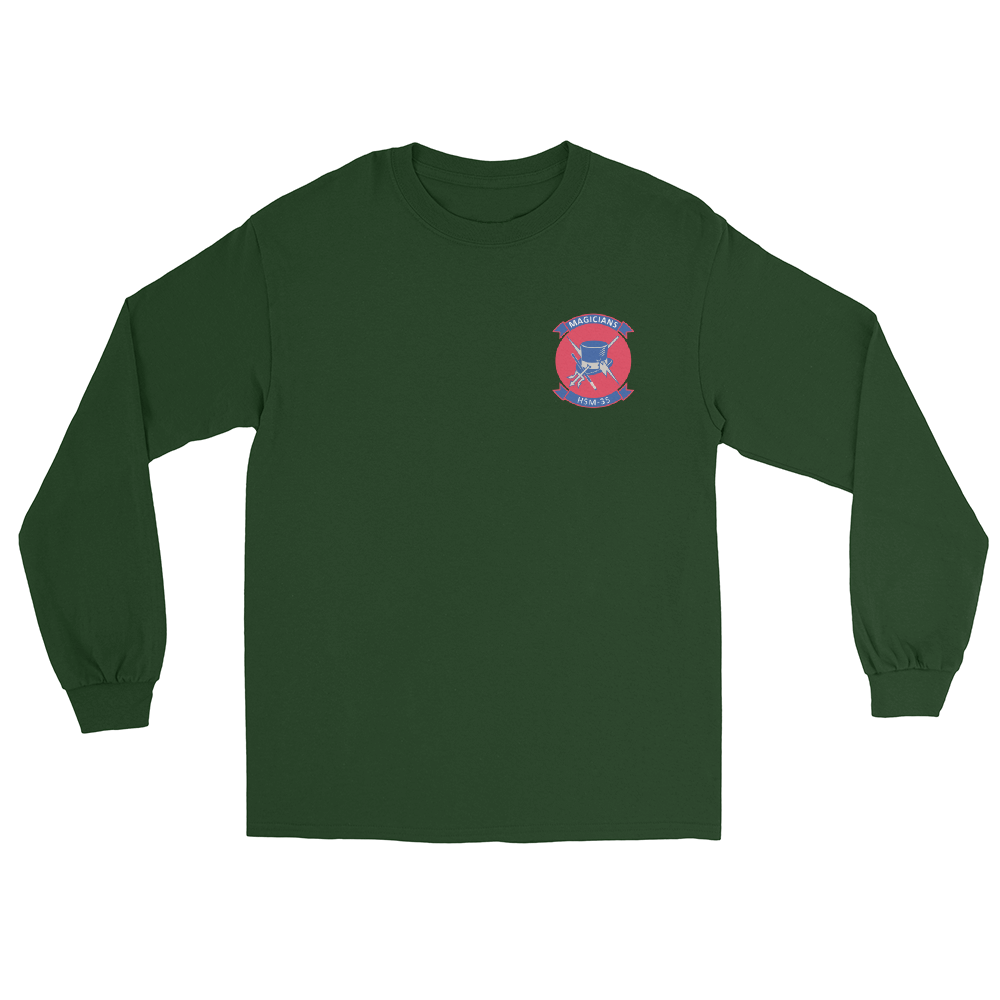 HSM-35 Magicians Squadron Crest Long Sleeve T-Shirt – front view, forest