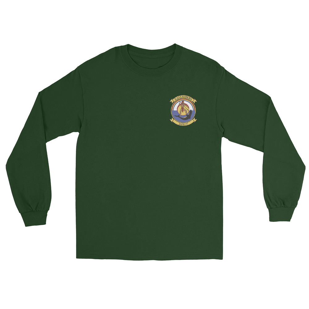 HSM-37 Easy Riders Squadron Crest Long Sleeve T-Shirt – front view, forest