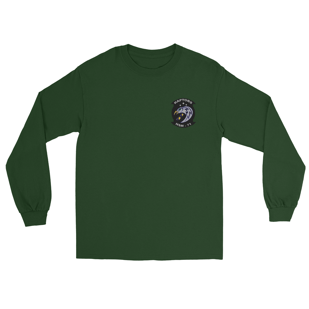 HSM-71 Raptors Squadron Crest Long Sleeve T-Shirt – front view, forest