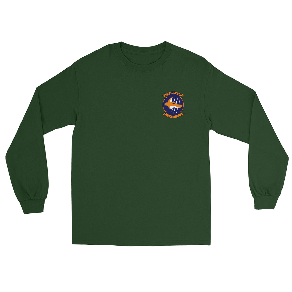 HSM-74 Swamp Foxes Squadron Crest Long Sleeve T-Shirt – front view, forest