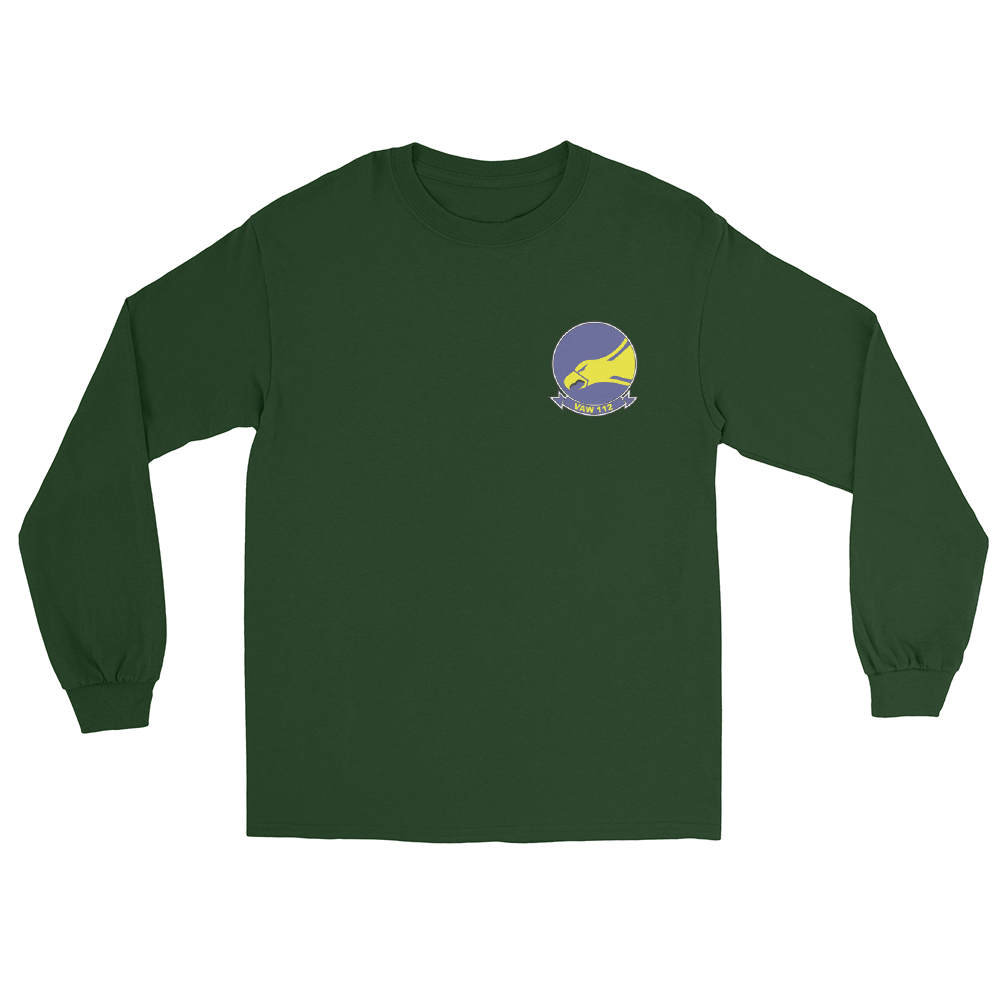 VAW-112 Golden Hawks Squadron Crest Long Sleeve T-Shirt – front view, forest