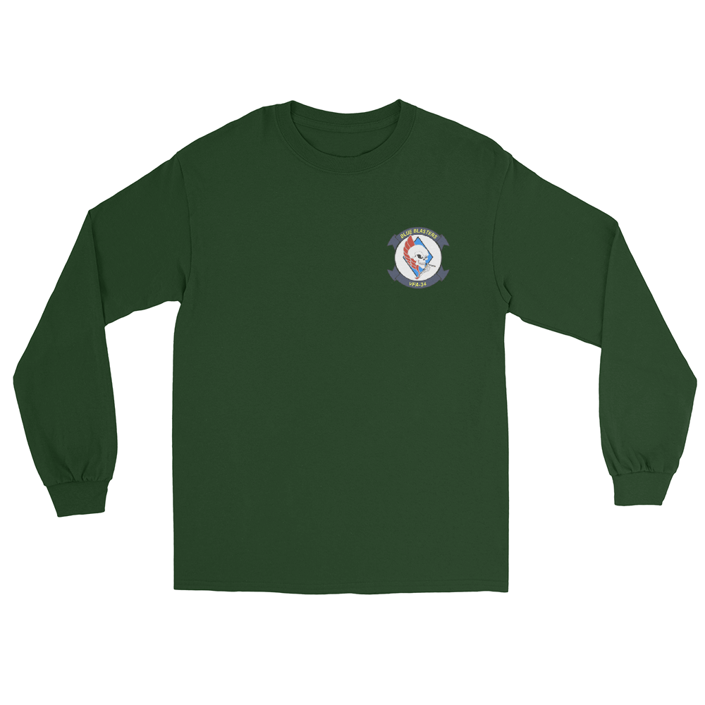 VFA-34 Blue Blasters Squadron Crest Long Sleeve T-Shirt – front view, forest