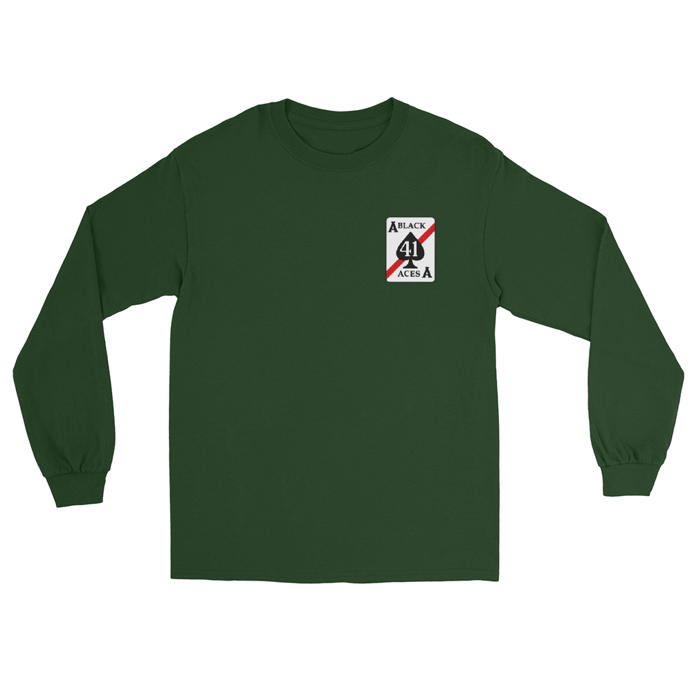 VFA-41 Black Aces Squadron Crest Long Sleeve T-Shirt – front view, forest