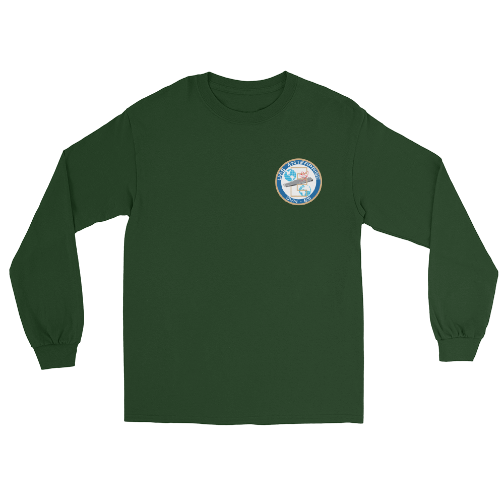 USS Enterprise (CVN-65) Ship's Crest Long Sleeve T-Shirt – front view, forest