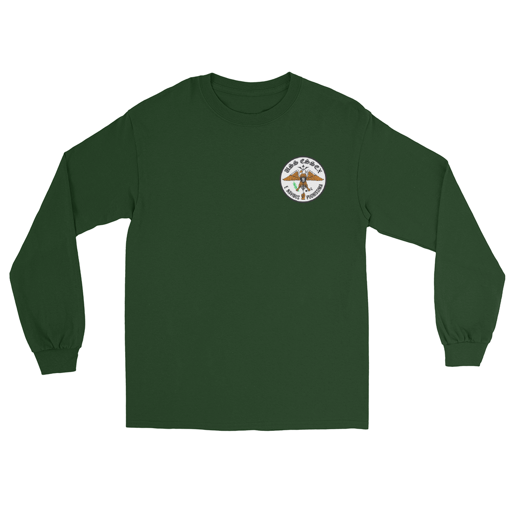 USS Essex (CVS-9) Ship's Crest Long Sleeve T-Shirt – front view, forest