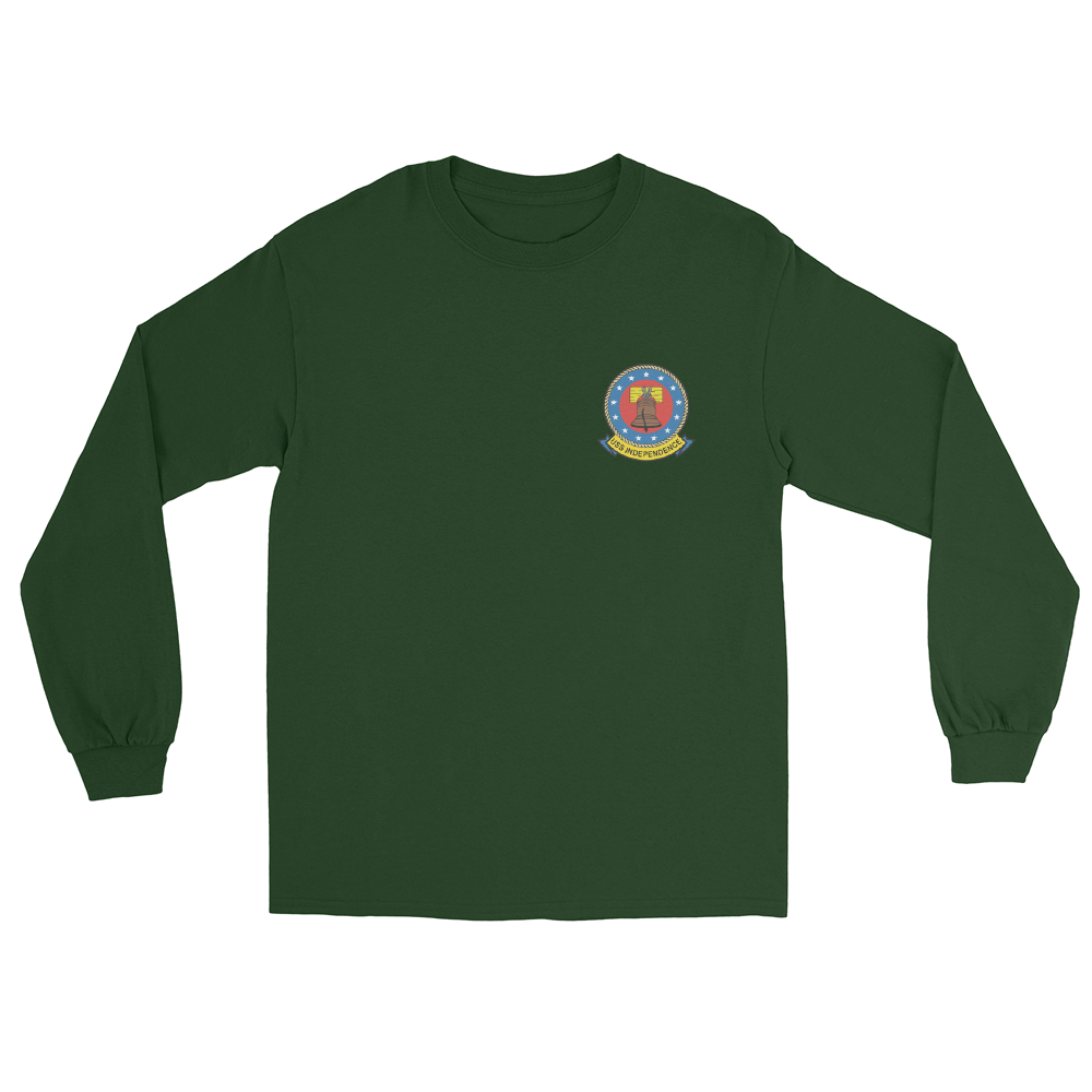 USS Independence (CVA/CV-62) Ship's Crest Long Sleeve Shirt – front view, forest