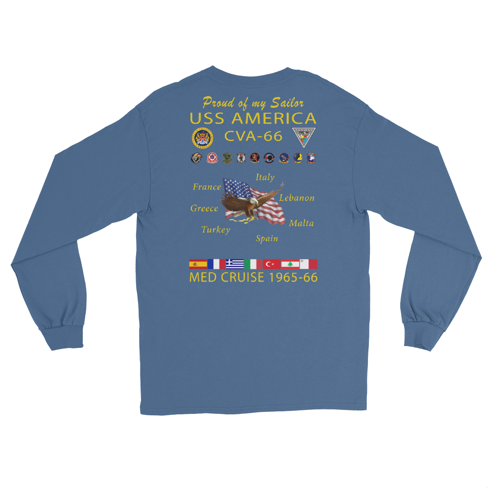 USS America (CVA-66) 1965-66 Long Sleeve Cruise Shirt - FAMILY – back view, indigo
