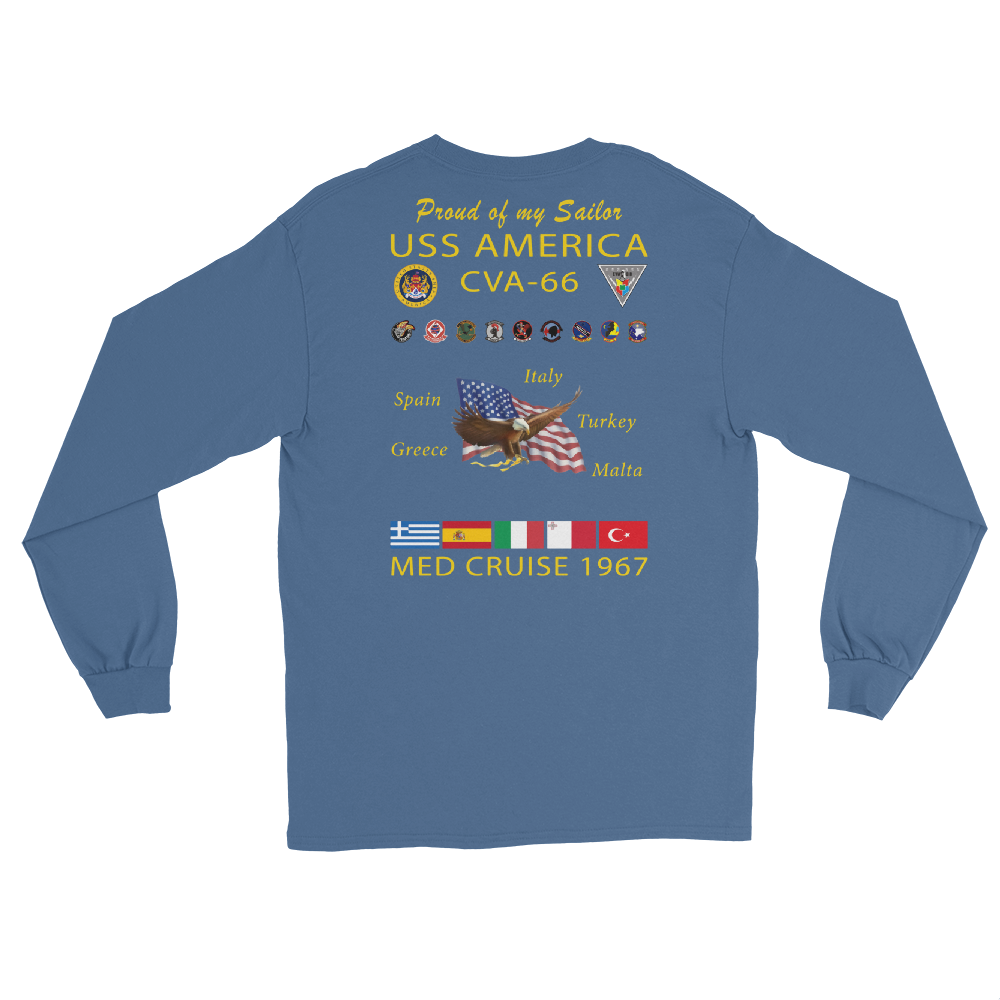 USS America (CVA-66) 1967 Long Sleeve Cruise Shirt - FAMILY – back view, indigo
