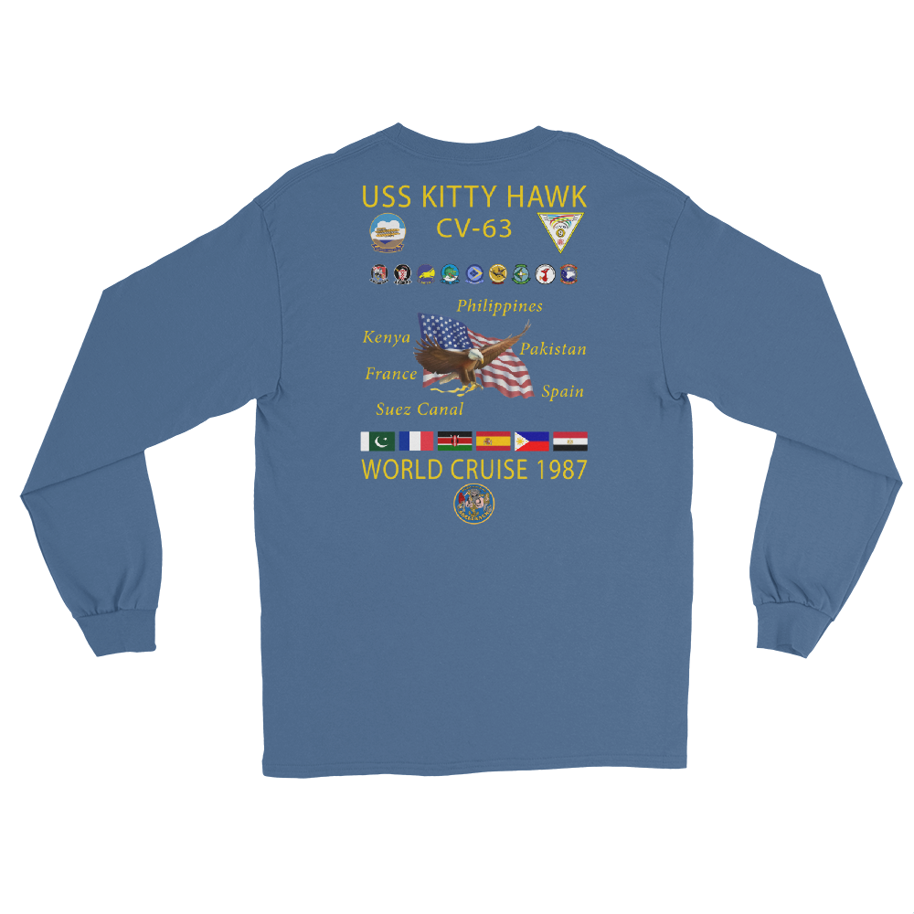 USS Kitty Hawk (CV-63) 1987 Long Sleeve Cruise Shirt – back view, indigo