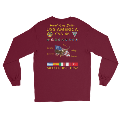 USS America (CVA-66) 1967 Long Sleeve Cruise Shirt - FAMILY – back view, maroon