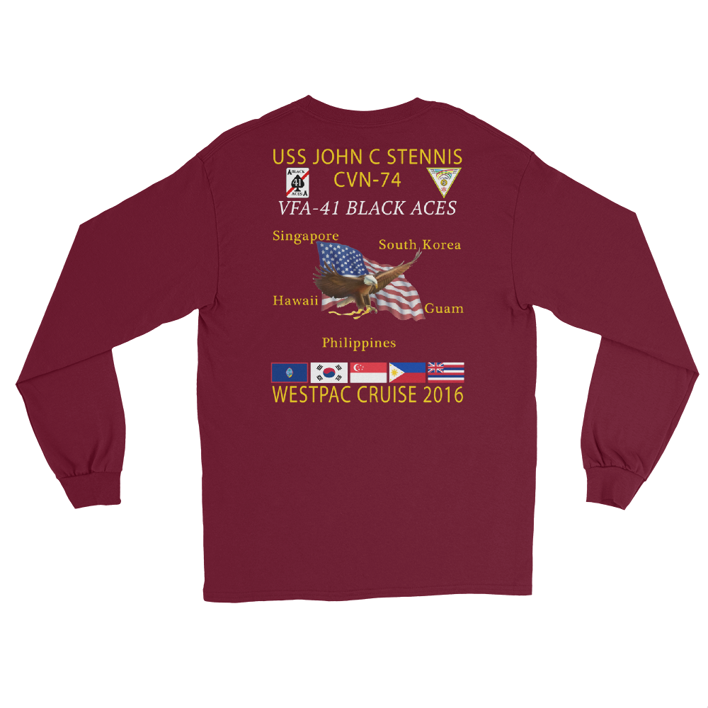 VFA-41 Black Aces 2016 Long Sleeve Cruise T-Shirt – back view, maroon
