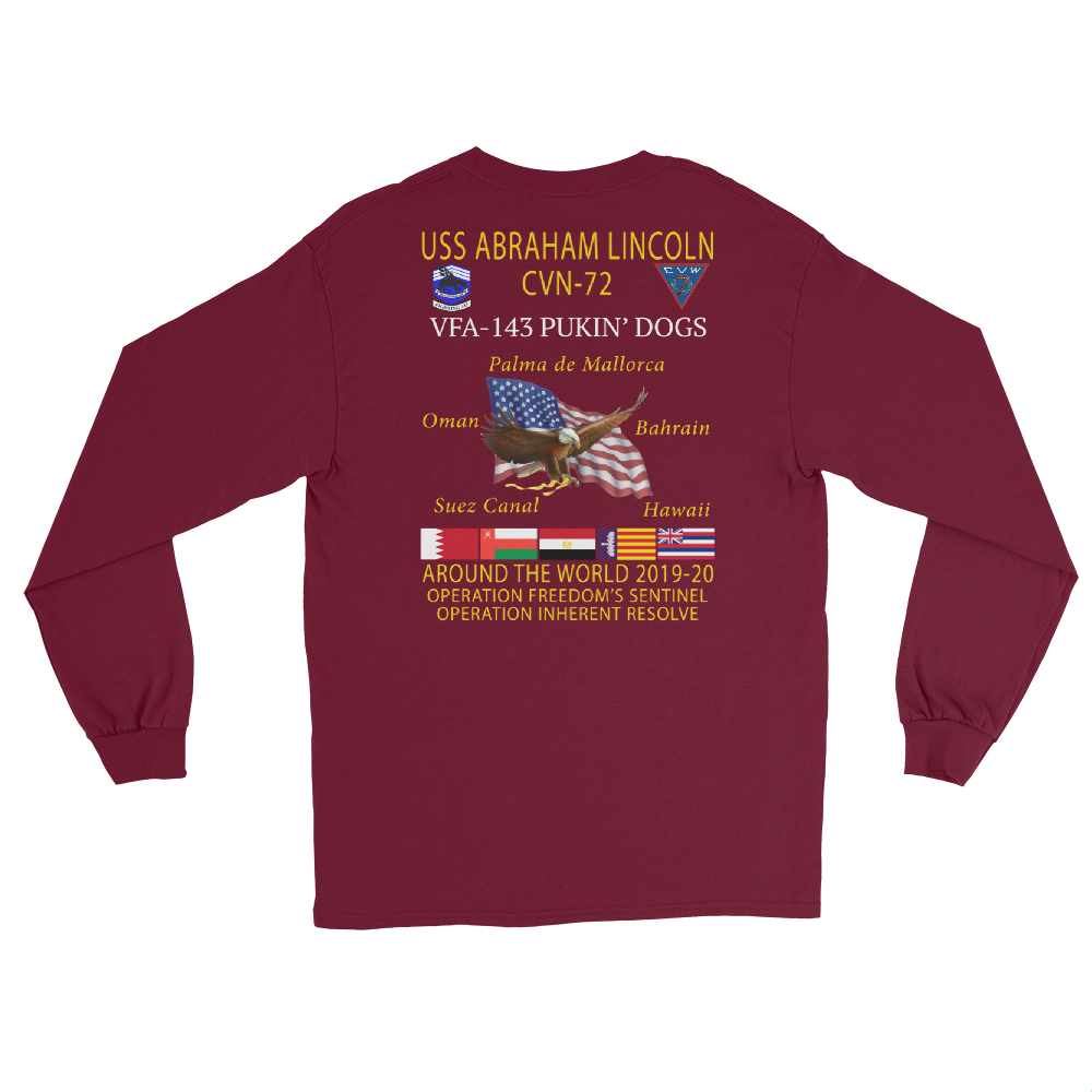 VFA-143 Pukin' Dogs 2019-20 Long Sleeve Cruise T-Shirt – back view, maroon