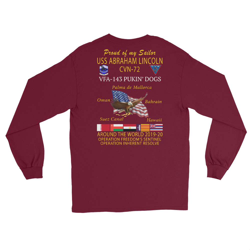 VFA-143 Pukin' Dogs 2019-20 Long Sleeve Cruise T-Shirt - Family – back view, maroon