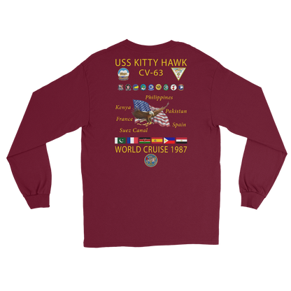 USS Kitty Hawk (CV-63) 1987 Long Sleeve Cruise Shirt – back view, maroon
