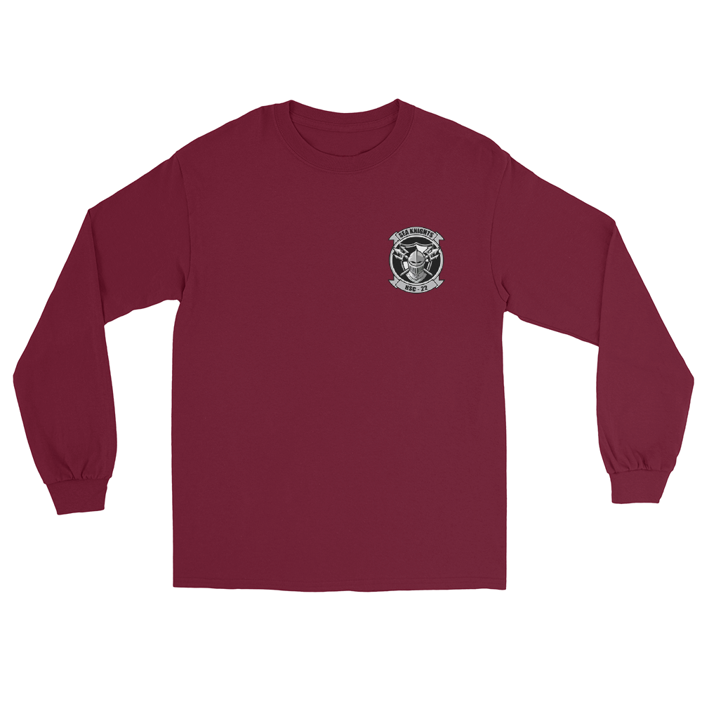 HSC-22 Sea Knights Squadron Crest Long Sleeve T-Shirt – front view, maroon