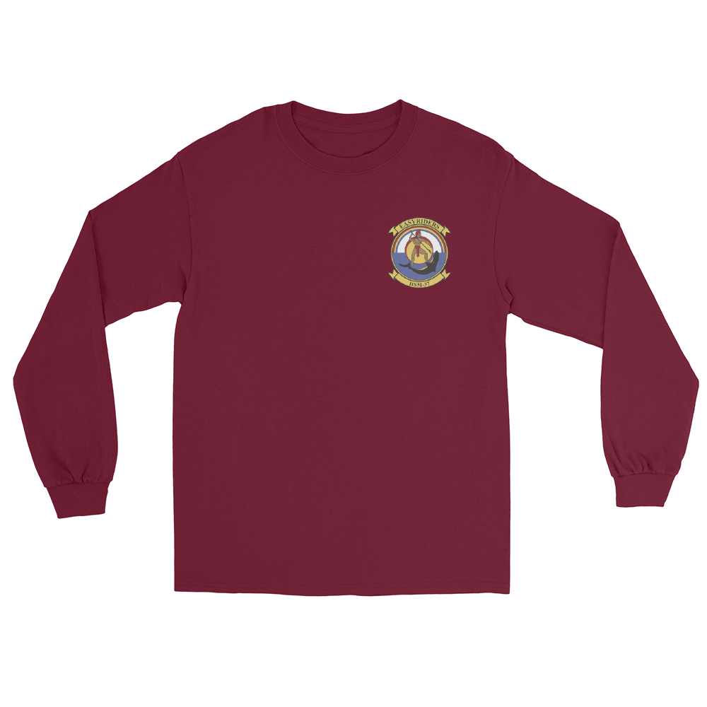 HSM-37 Easy Riders Squadron Crest Long Sleeve T-Shirt – front view, maroon