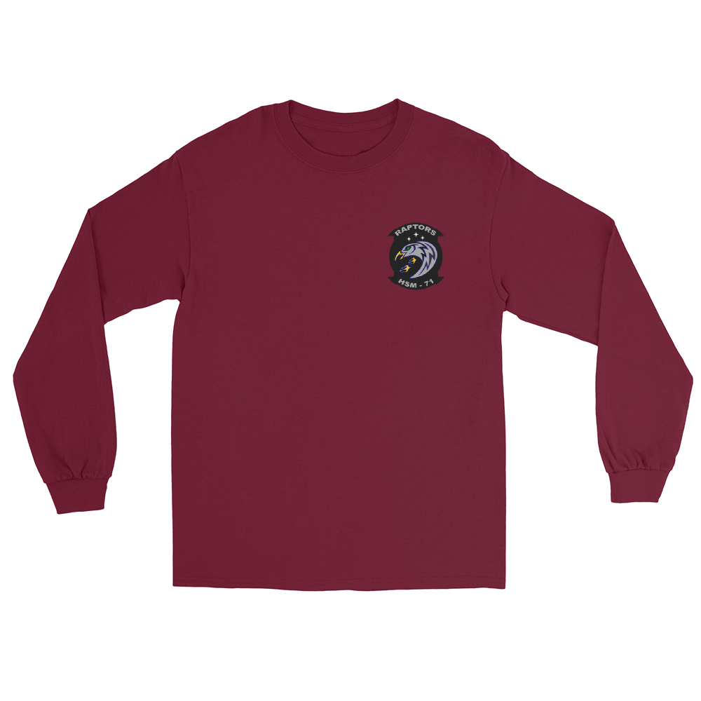 HSM-71 Raptors Squadron Crest Long Sleeve T-Shirt – front view, maroon