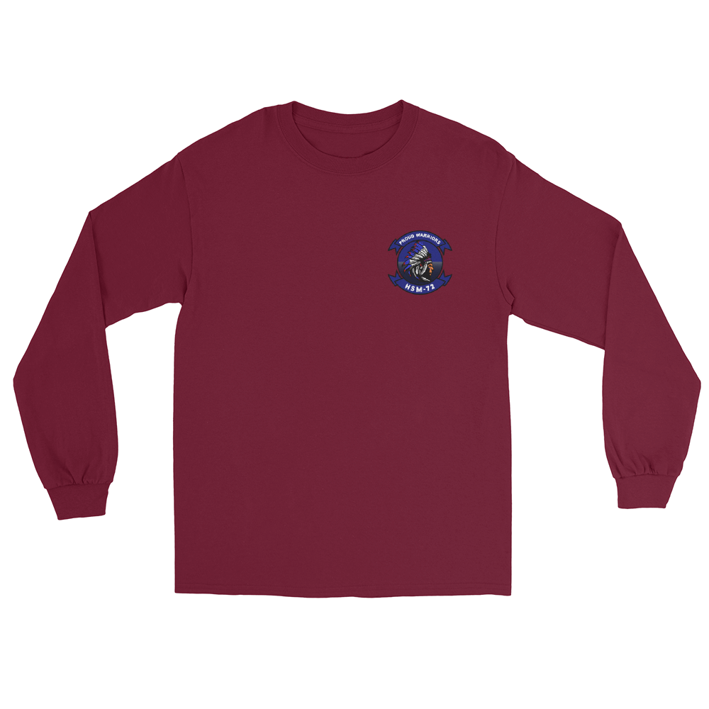 HSM-72 Proud Warriors Squadron Crest Long Sleeve T-Shirt – front view, maroon