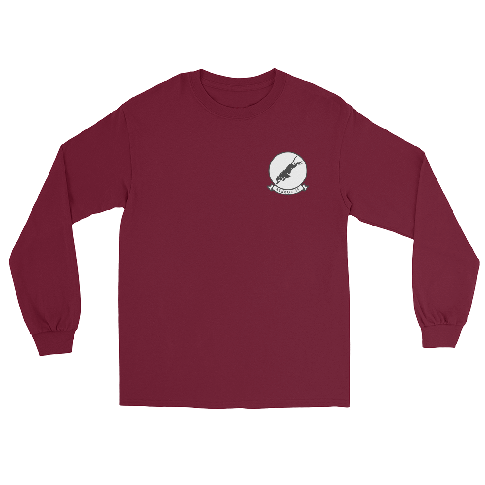 VA-35 Black Panthers Squadron Crest Long Sleeve T-Shirt – front view, maroon