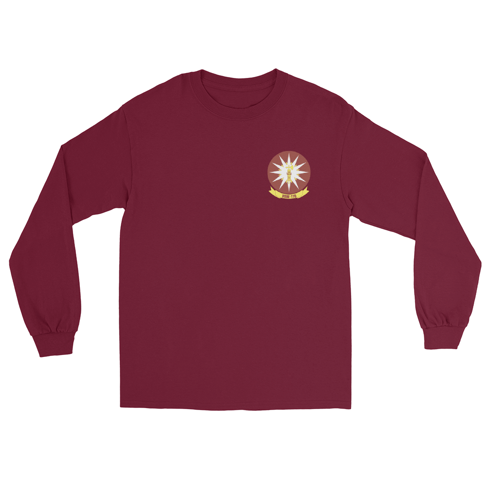 VAW-116 Sun Kings Squadron Crest Long Sleeve T-Shirt – front view, maroon
