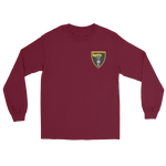 VFA-27 Royal Maces Squadron Crest Long Sleeve T-Shirt – front view, maroon