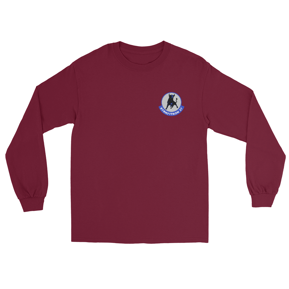 VFA-37 Ragin' Bulls Squadron Crest Long Sleeve T-Shirt – front view, maroon