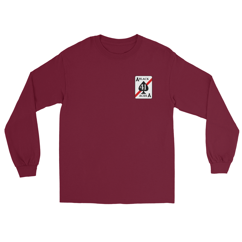VFA-41 Black Aces Squadron Crest Long Sleeve T-Shirt – front view, maroon