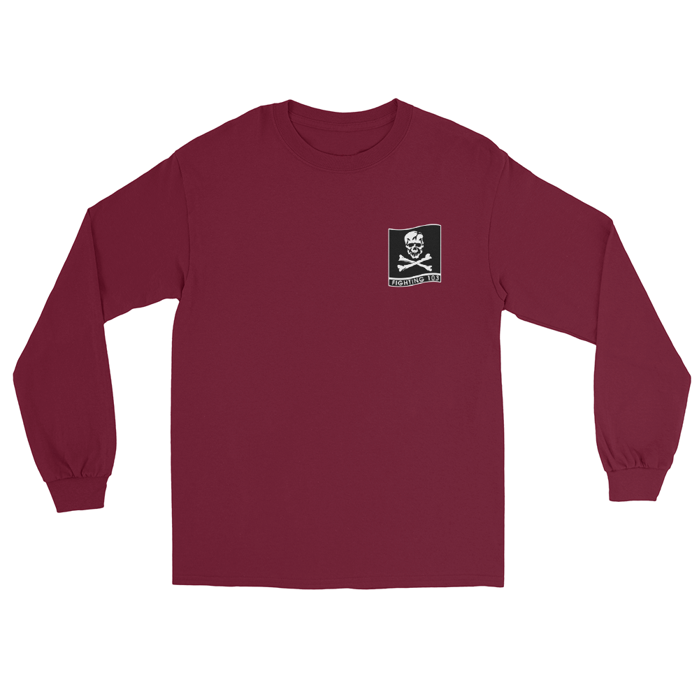 VF/VFA-103 Jolly Rogers Squadron Crest Long Sleeve T-Shirt – front view, maroon