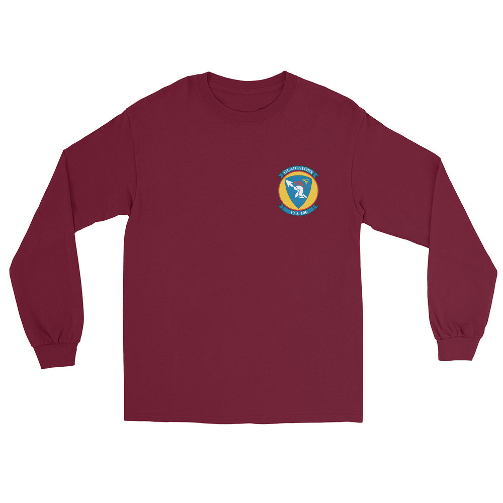 VFA-106 Gladiators Squadron Crest Long Sleeve T-Shirt – front view, maroon