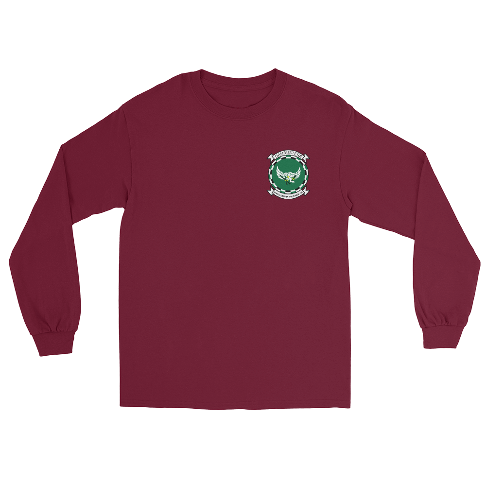 VFA-195 Dambusters Squadron Crest Long Sleeve T-Shirt – front view, maroon