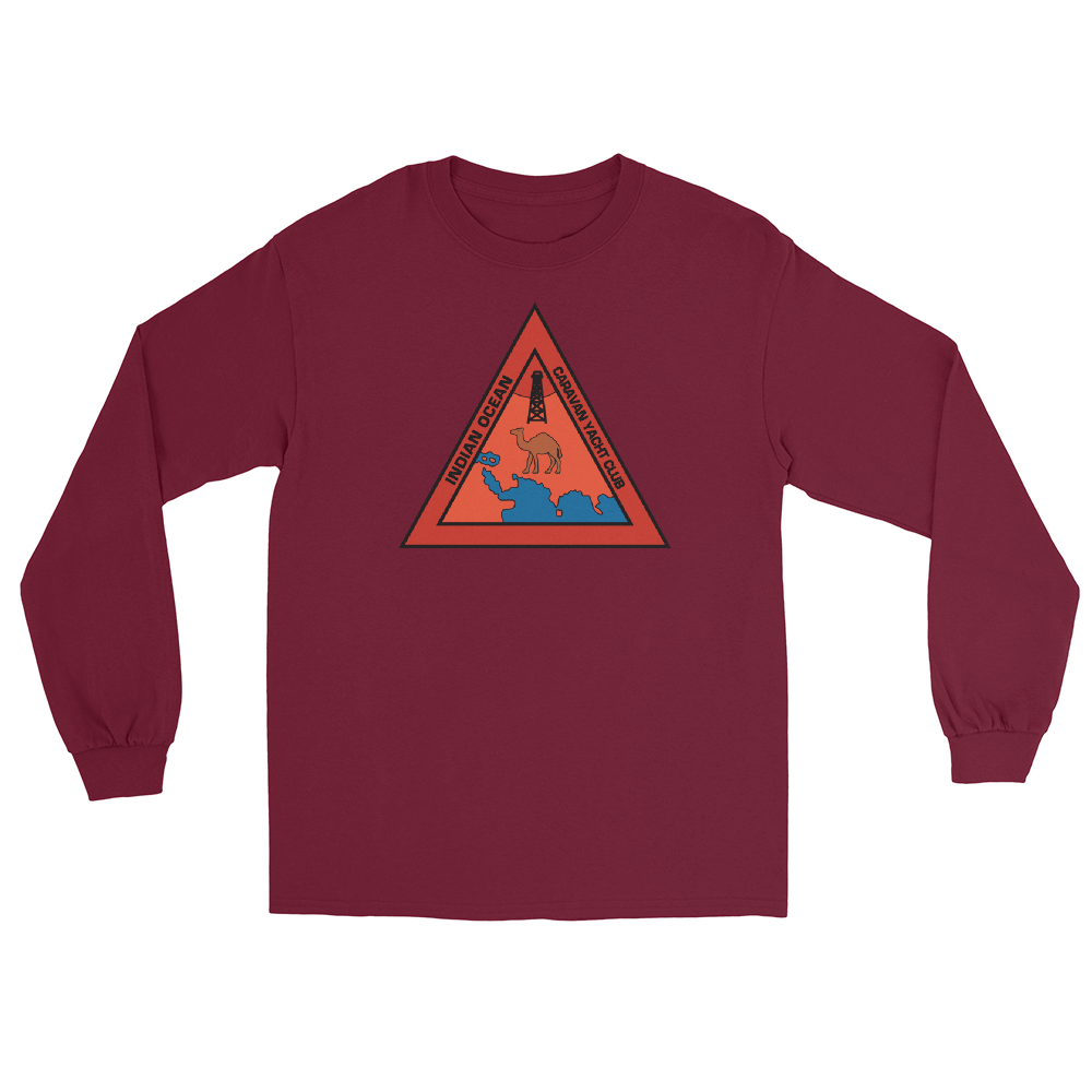 Indian Ocean Caravan Yacht Club Long Sleeve T-Shirt – front view, maroon