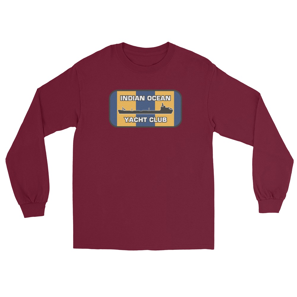 Indian Ocean Yacht Club Long Sleeve T-Shirt – front view, maroon