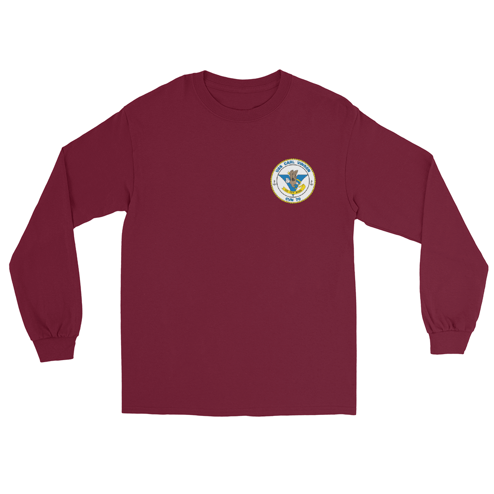 USS Carl Vinson (CVN-70) Ship's Crest Long Sleeve Shirt – front view, maroon