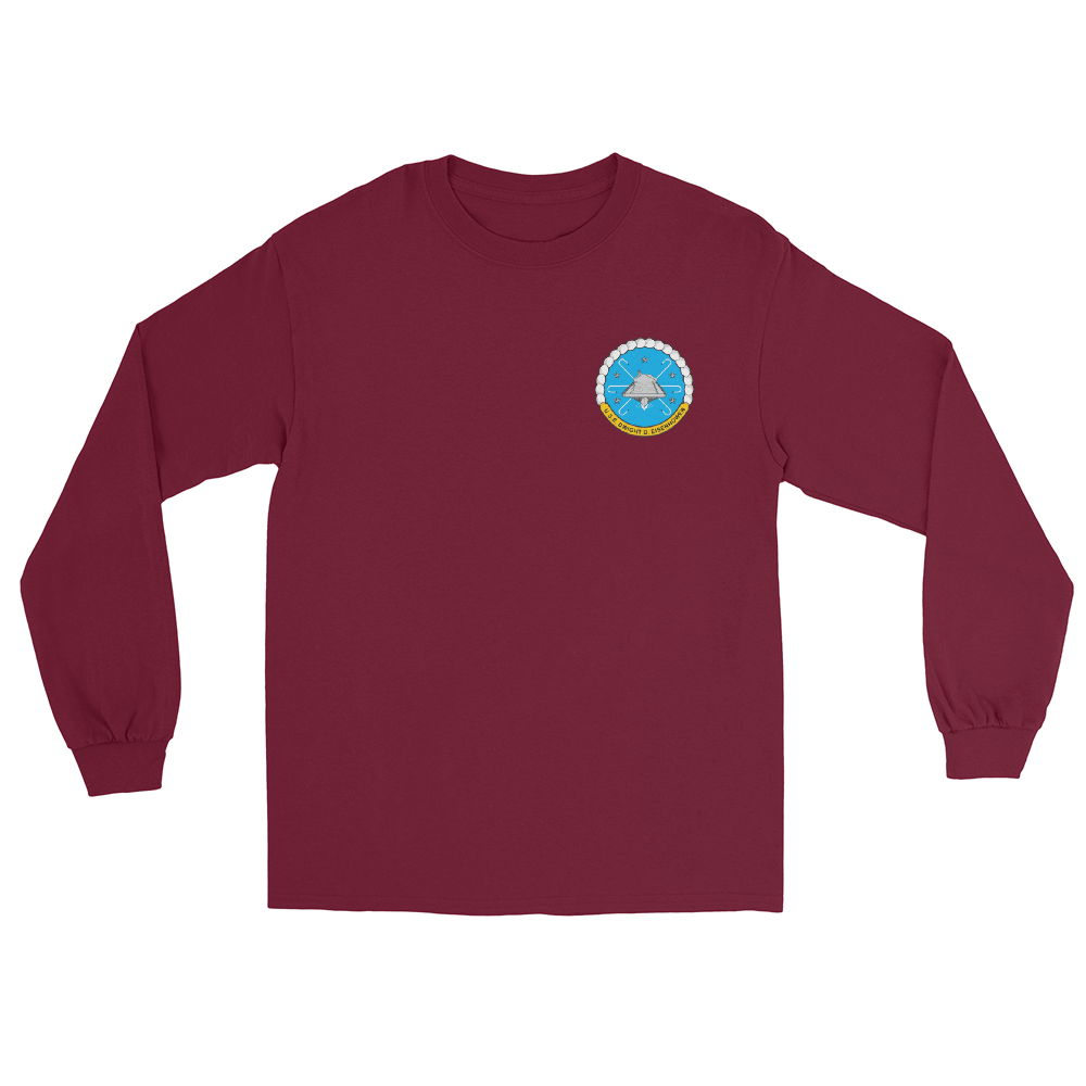USS Dwight D. Eisenhower (CVN-69) Ship's Crest Long Sleeve T-Shirt – front view, maroon