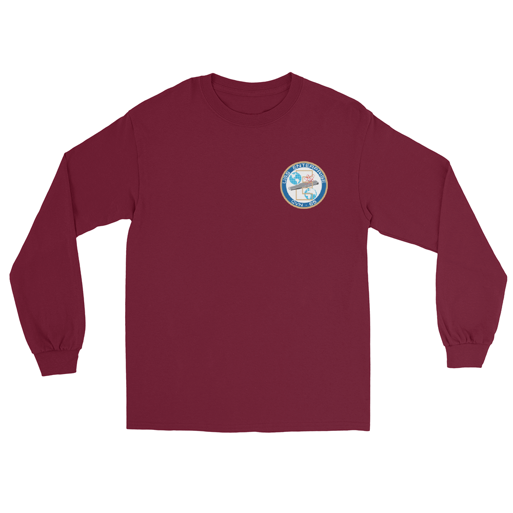 USS Enterprise (CVN-65) Ship's Crest Long Sleeve T-Shirt – front view, maroon