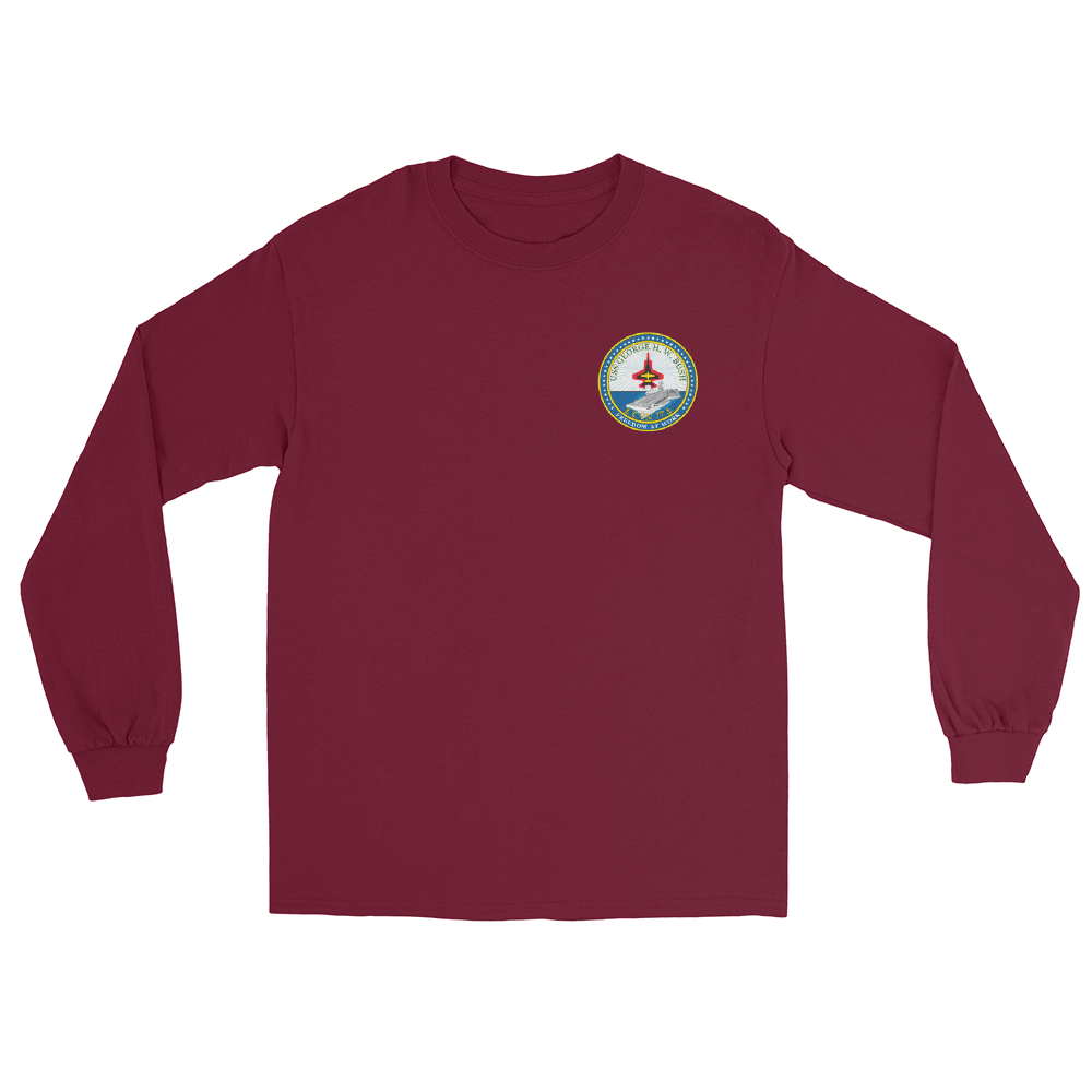 USS George H.W. Bush (CVN-77) Ship's Crest Long Sleeve T-Shirt – front view, maroon