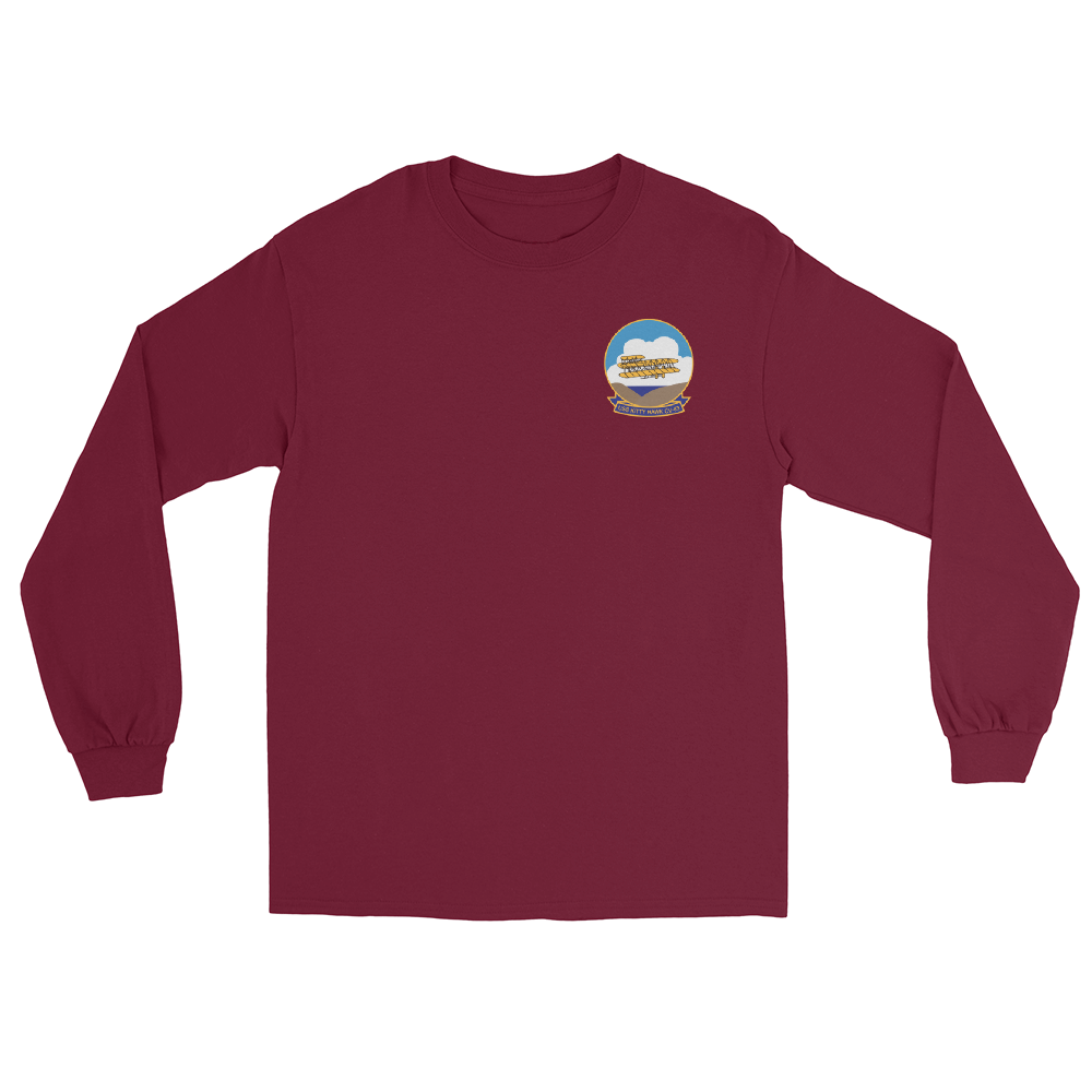 USS Kitty Hawk (CV-63) 1987 Long Sleeve Cruise Shirt – front view, maroon