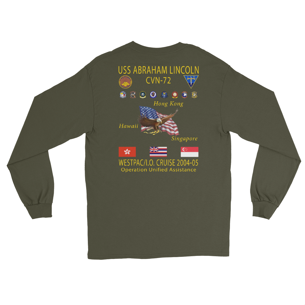 USS Abraham Lincoln (CVN-72) 2004-05 Long Sleeve Cruise Shirt – back view, military green
