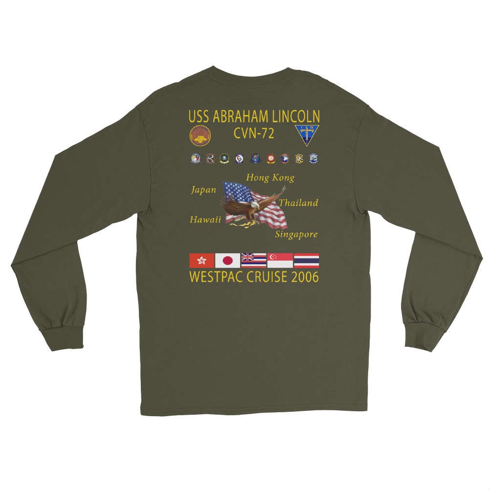 USS Abraham Lincoln (CVN-72) 2006 Long Sleeve Cruise Shirt – back view, military green