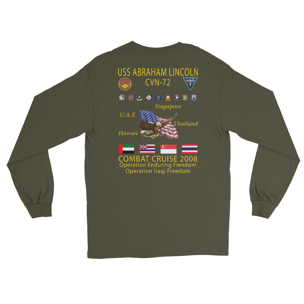 USS Abraham Lincoln (CVN-72) 2008 Long Sleeve Cruise Shirt – back view, military green
