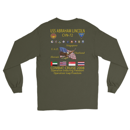 USS Abraham Lincoln (CVN-72) 2008 Long Sleeve Cruise Shirt – back view, military green