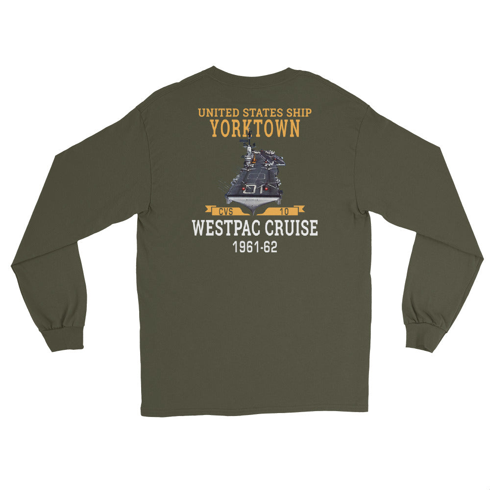 USS Yorktown (CVS-10) 1962-63 WESTPAC Long Sleeve T-Shirt – back view, military green