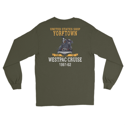 USS Yorktown (CVS-10) 1961-62 WESTPAC Long Sleeve T-Shirt – back view, military green