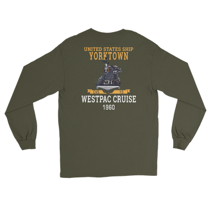 USS Yorktown (CVS-10) 1960 WESTPAC Long Sleeve T-Shirt – back view, military green