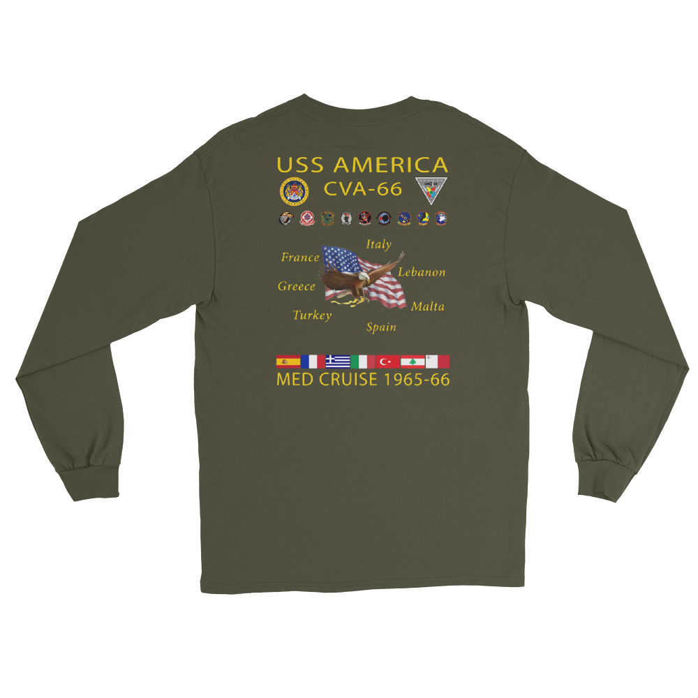 USS America (CVA-66) 1965-66 Long Sleeve Cruise Shirt – back view, military green