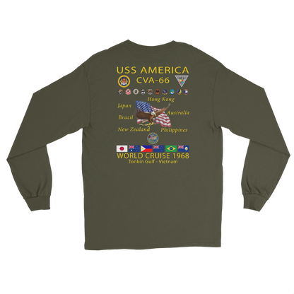 USS America (CVA-66) 1968 Cruise Shirt Long Sleeve Cruise Shirt – back view, military green